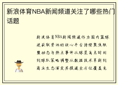 新浪体育NBA新闻频道关注了哪些热门话题
